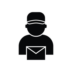Postal worker black and white flat vector icon design. Postman symbol design and clip art