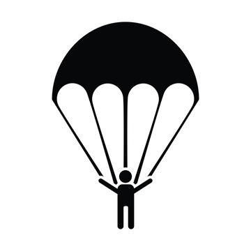 recommend clip art: Parachutist black and white flat vector icon design. Parachute symbol and clip art design