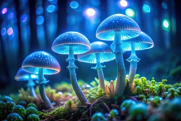 Fototapeta premium Ethereal glow of bioluminescent mushrooms in symmetrical patterns