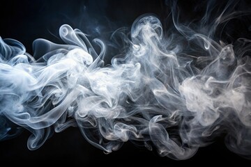 Ethereal white smoke waves on dark background, abstract and mysterious