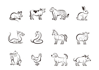 干支（筆絵風）