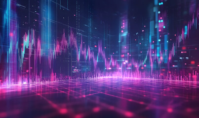 Obraz premium Futuristic Stock Market Chart with Glowing Data or Dynamic Financial Timeline for graphic background