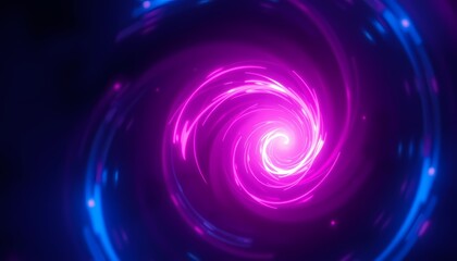Obraz premium Neon Light Vortex – Swirling Pink and Blue Digital Black Hole in Futuristic Space