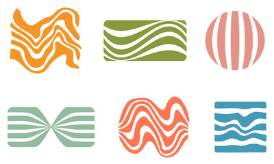 Striped Wavy Elements Set, Dynamic Retro Shapes, Colorful, Art Decoration, Groovy, Psychedelic, Futuristic