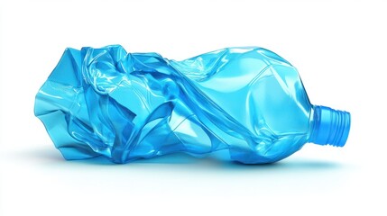 Blue plastic bottle crumpled, isolated on white, clipping path