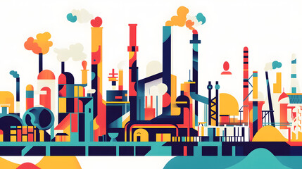Naklejka premium Black and white vector illustration of a city skyline with skyscrapers and buildings, symbolizing urban architecture and industrial growth