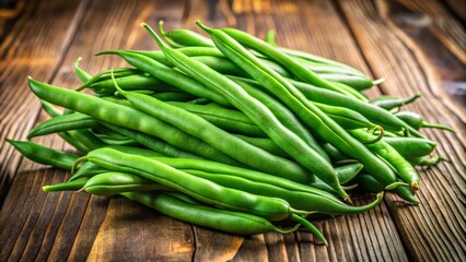 Obraz premium Fresh jack beans rest on a wooden surface, displaying their vibrant green hue and unique texture, inviting curiosity