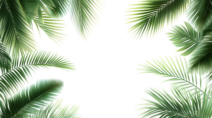Tropical palm tree leaves frame isolated on white background, perfect for summer holiday designs