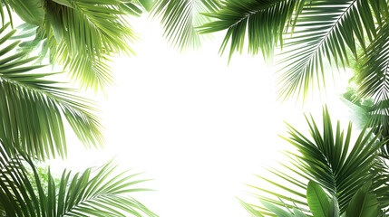 Tropical palm tree leaves frame isolated on white background, perfect for summer holiday designs