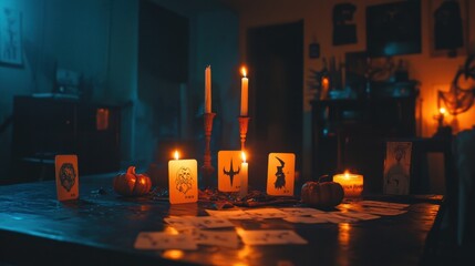 Eerie Halloween Trivia Game in a Candlelit Room