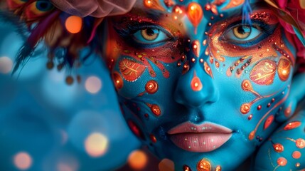 Surreal Artistic Face Painting with Glow Effects