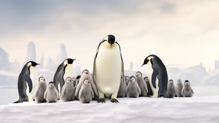 Obraz premium Emperor Penguin Family in the Antarctic Landscape
