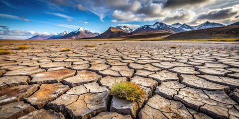 Extreme Close-Up Dry permafrost ground in the Arctic desert on Spitsbergen Cracks in the brown soil Harsh surviving conditions for plants