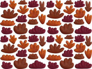 cute vector illustration of dark red, orange, brown bushes and leaves, seamless pattern design