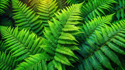 Obraz premium Lush green fern leaves bathe in natural light, creating a serene and tranquil ambiance that evokes the peaceful