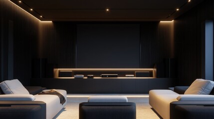 A minimalist Scandifornian media room with built-in surround sound