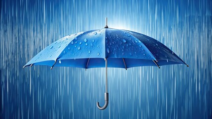 Extreme close-up of a blue umbrella with raindrops