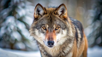 Obraz premium Extreme Close-Up of a cunning wolf hunting in the winter forest