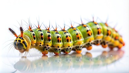 Naklejka premium Extreme close-up of a cute caterpillar on plain white background