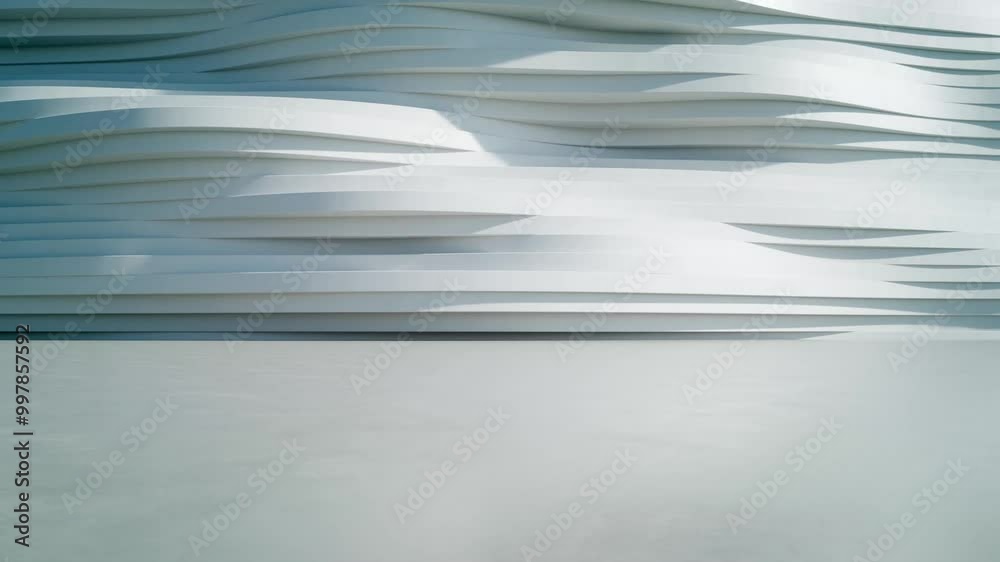 Fototapete 3d render of abstract wavy structure, futuristic architecture with empty concrete floor