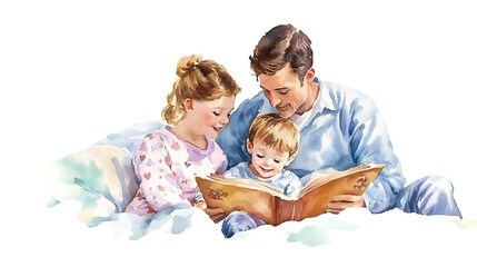 Father Reading Story to Children.