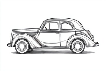 Classic vintage car sketch showcasing elegant lines and retro design, perfect for art enthusiasts and automotive themes.