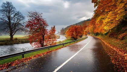 Naklejka premium Schönes Herbst Bild nass Blätter wirble