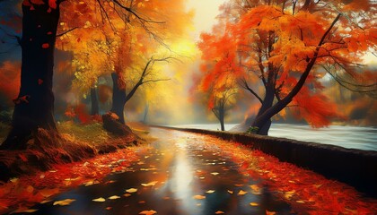 Sch&ouml;nes Herbst Bild nass Bl&auml;tter wirble