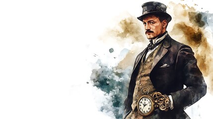 Steampunk Gentleman with Pocket Watch and Gears.