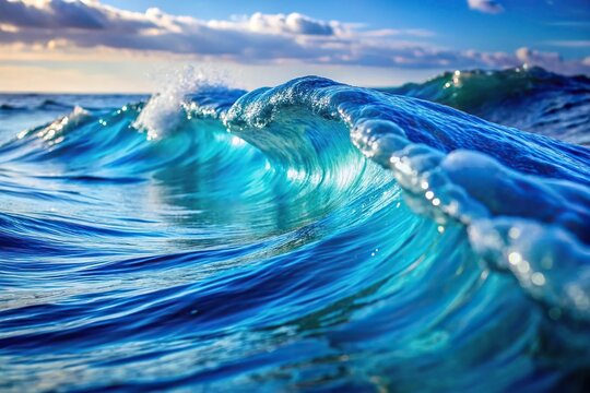 Extreme close-up of blue waves meeting during high tide and low tide in river and sea