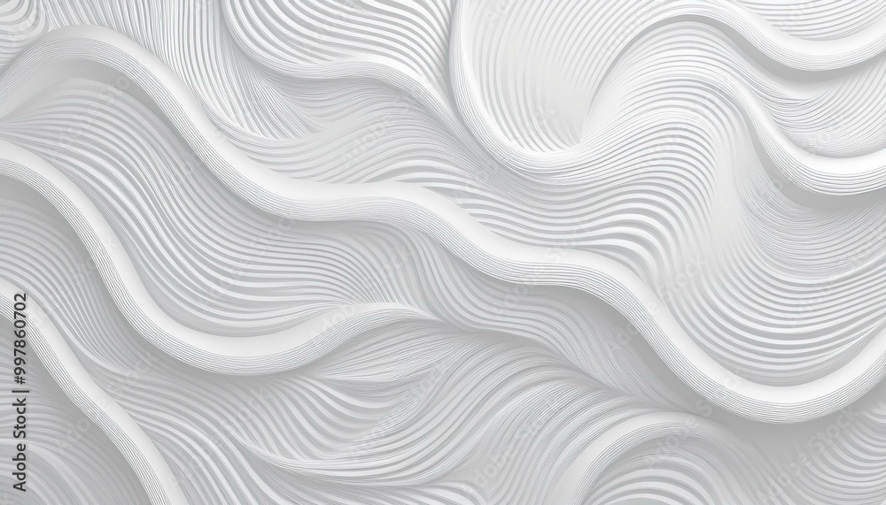 Poster 3d illustration of white seamless pattern waves light and shadow. abstract wavy line 3d paper cut wh