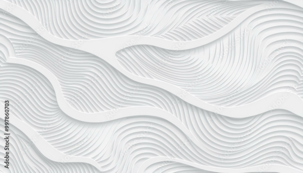 Poster 3d illustration of white seamless pattern waves light and shadow. abstract wavy line 3d paper cut wh