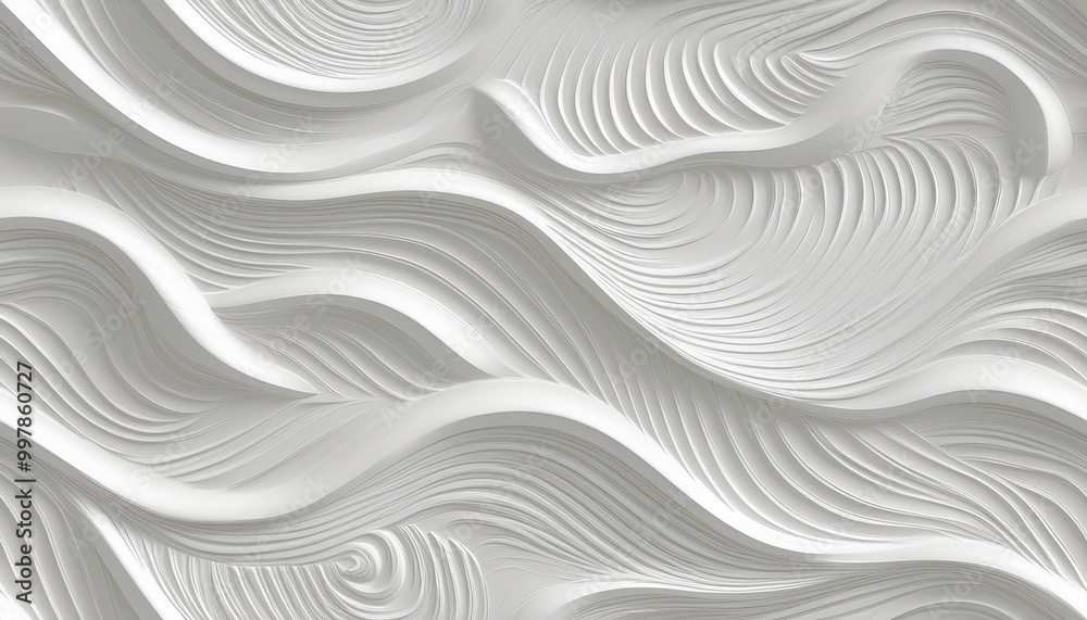 Poster 3d illustration of white seamless pattern waves light and shadow. abstract wavy line 3d paper cut wh