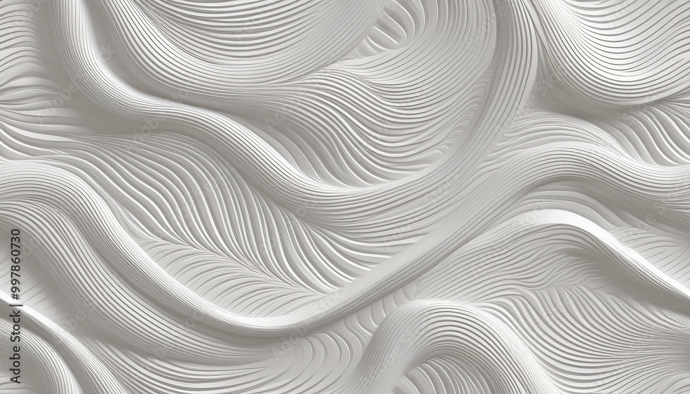 Poster 3d illustration of white seamless pattern waves light and shadow. abstract wavy line 3d paper cut wh