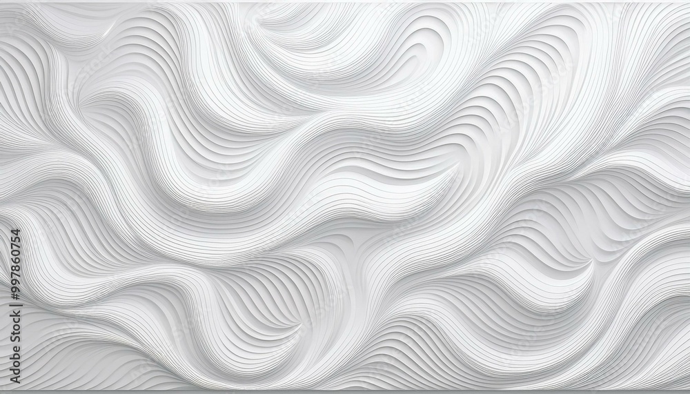 Poster 3d illustration of white seamless pattern waves light and shadow. abstract wavy line 3d paper cut wh