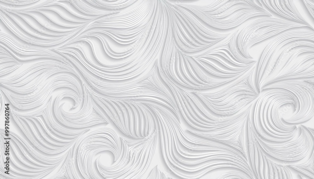 Poster 3d illustration of white seamless pattern waves light and shadow. abstract wavy line 3d paper cut wh