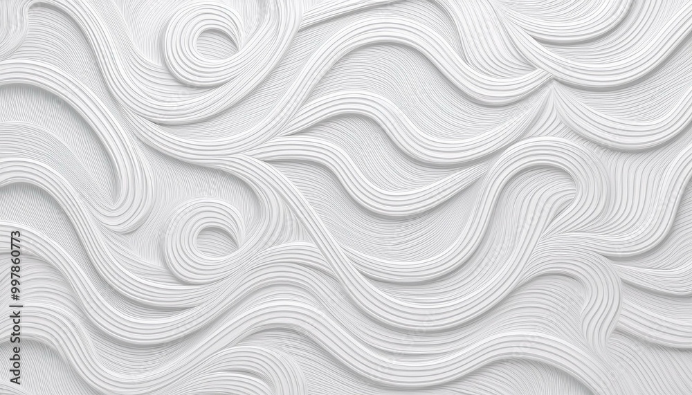 Poster 3d illustration of white seamless pattern waves light and shadow. abstract wavy line 3d paper cut wh