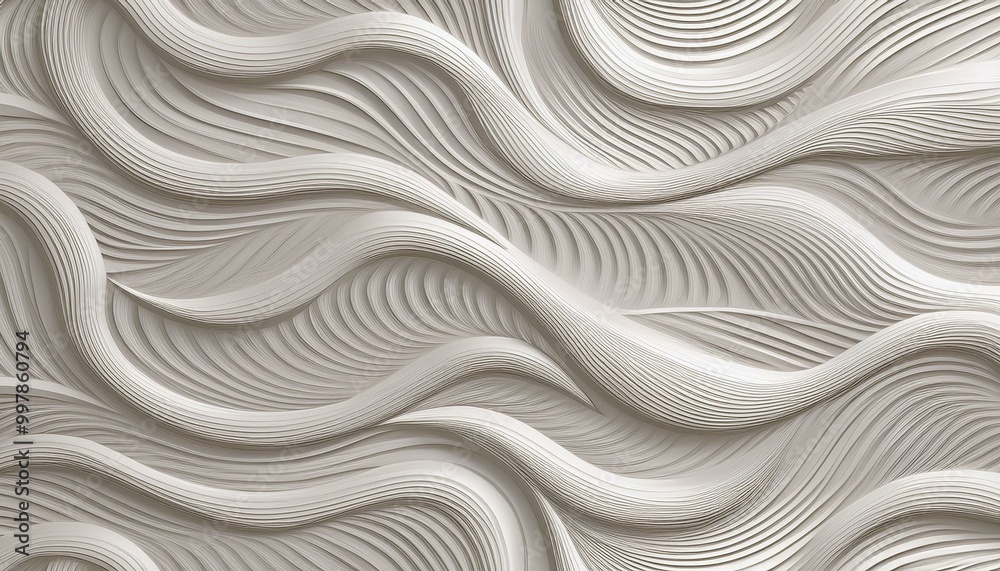 Poster 3d illustration of white seamless pattern waves light and shadow. abstract wavy line 3d paper cut wh
