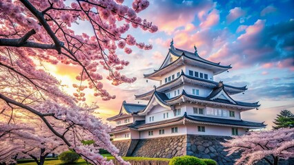 Stunning Odawara Castle in Kanagawa, Japan, beautifully framed by vibrant cherry blossoms, creates a breathtaking scene