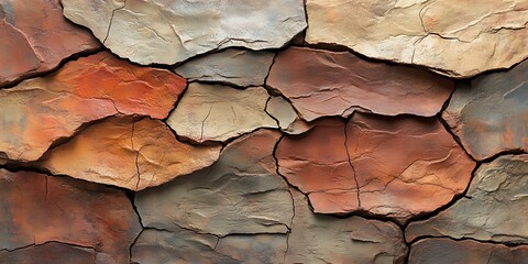Naklejka premium Textured stone wall with varied colors and patterns.