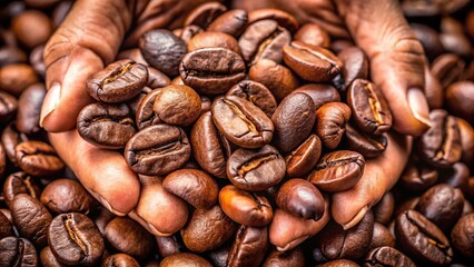 Obraz premium Extreme close-up of fresh organic coffee beans ripening on the branch