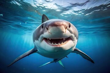 Extreme close-up of Great White Shark in attack