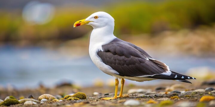 Extreme close-up of Lesser Black backed Gull Larus fuscus perched on the ground