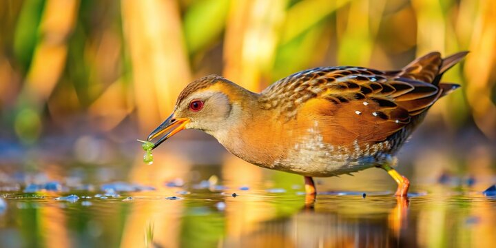 Extreme close-up of Little Crake Porzana parva feeding in wetland