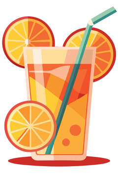 orange juice glass with straw and orange slices clip art preview