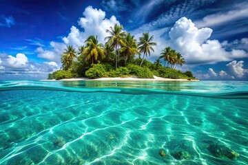 Extreme close-up of paradise exotic island and turquoise ocean natural background amazing landscape