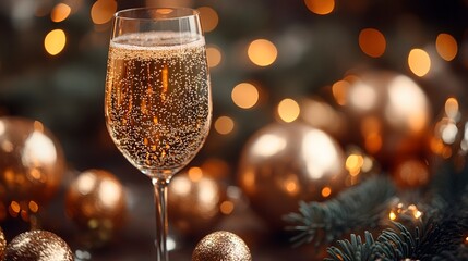 New Year Eve party background with golden decorations and champagne