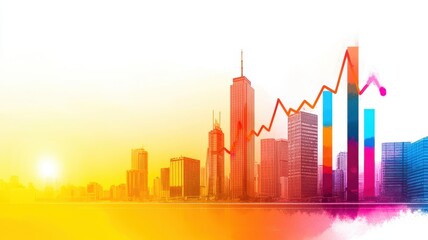 Fototapeta premium Financial Success Watercolor Illustration with Rising Stock Market Icons, Future Investment Potential, and Copy Space for Text