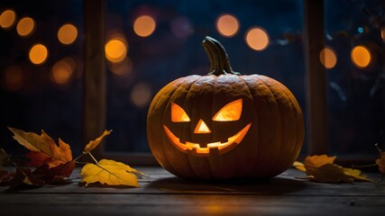Fototapeta premium Kürbisnacht: Herbstliche Halloween-Veranda