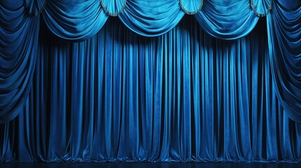 Elegant blue theater curtains with luxurious drapery